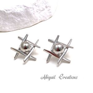 TIC-TAC-TOE Geometry Silver Stainless Steel Stud Earrings.